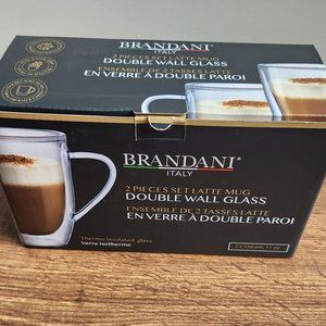 Set of 2 Brandant Double Wall Glass Latte Mugs NIB